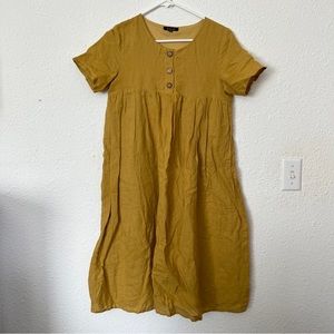 Roolee Linen Blend Yellow Midi Dress